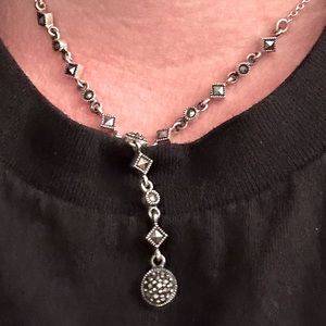 Victorian Art Deco Sterling Silver faceted Marcasite accented Lavaliere Y